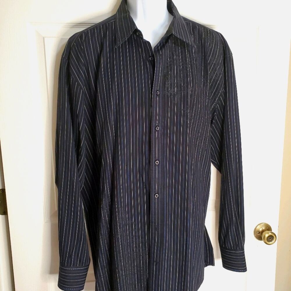 Men's black button down pinstriped shirt Sz. 2XLT